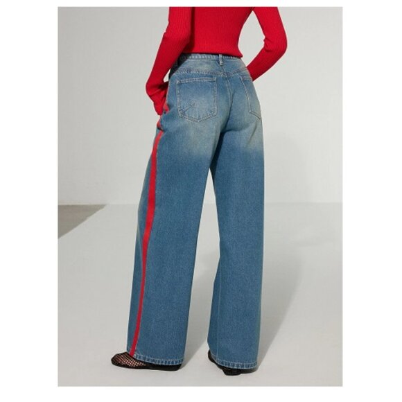 Commense Contrast Side Striped Wide-Leg Jeans NWT, Size M - Picture 3 of 17